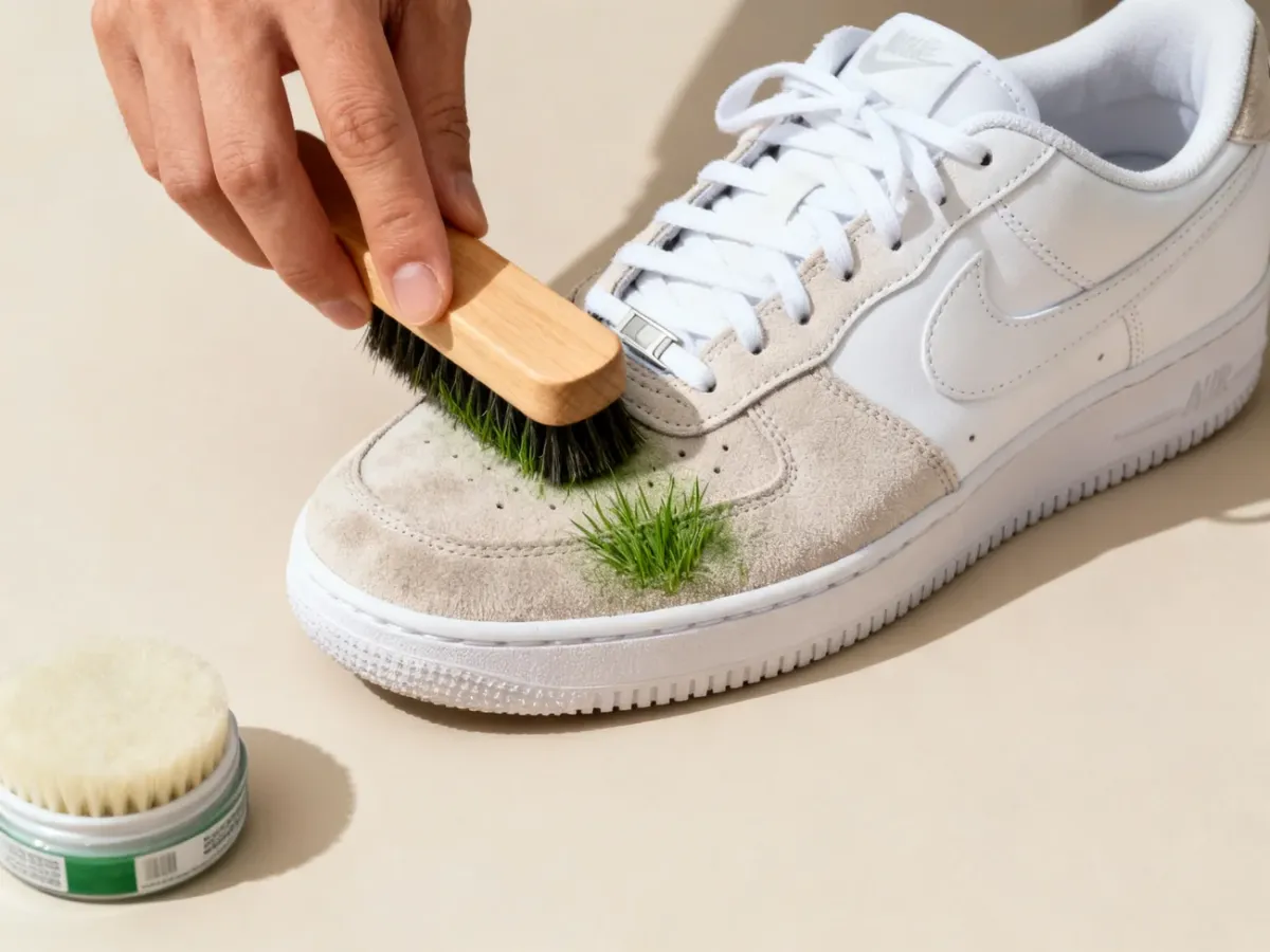 Delikatne czyszczenie plamy z trawy na zamszowym sneakersie