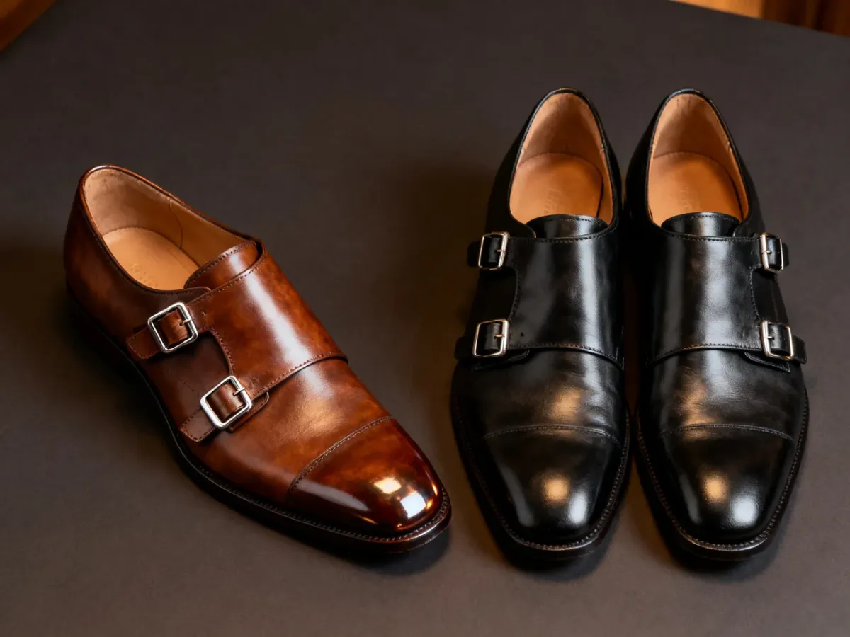 Zestawienie eleganckich butów single monk i double monk z klamrami